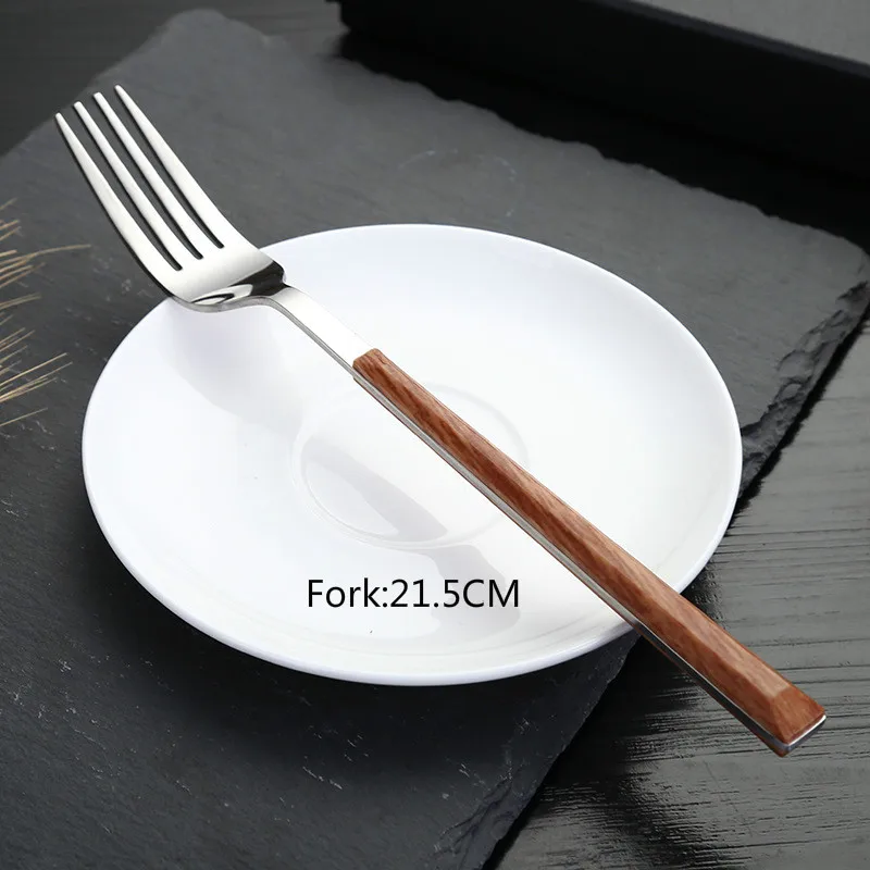 Fork Нержавеющая сталь Имитация деревянной ручкой нож набор ложка и вилка Высококачественная посуда японский и корейский стиль посуда - Цвет: Fork