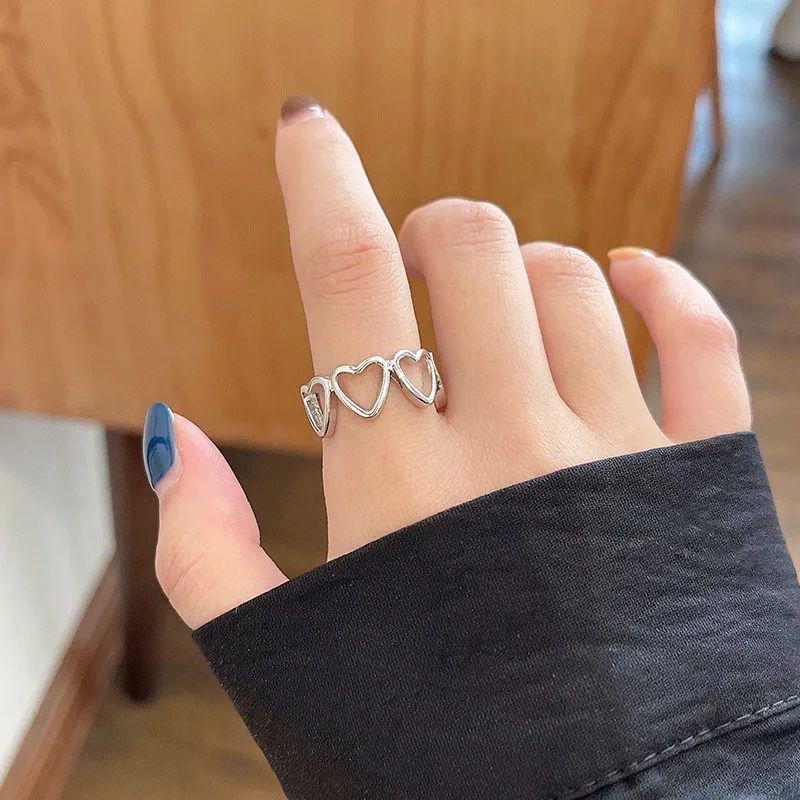 

Vintage Silver Color Rings Set For Women Girl Knuckles Jewelry Punk Heart Hollow Open Adjustable Accessories 2021 Trend Rings
