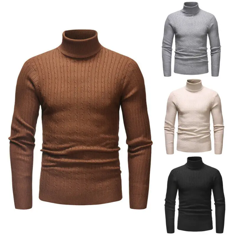 Autumn Winter New Fashion Men Long Sleeve Pullover High Neck Turtleneck Stretch Slim Basic T Shirt Tee Top Sweaters | Мужская одежда