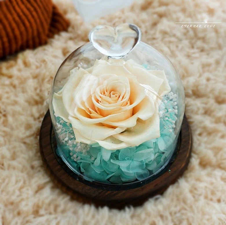 

Valentine's Day Gift for Girlfriend Chromatic Rose Dried Flowers Ornament Wedding Decor Eternal Flower In Glass Dome Home Decora