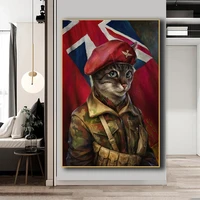 wall decorations living room abstract cat in military uniform canvas painting cat in a hat decorative picture animal art cuadros