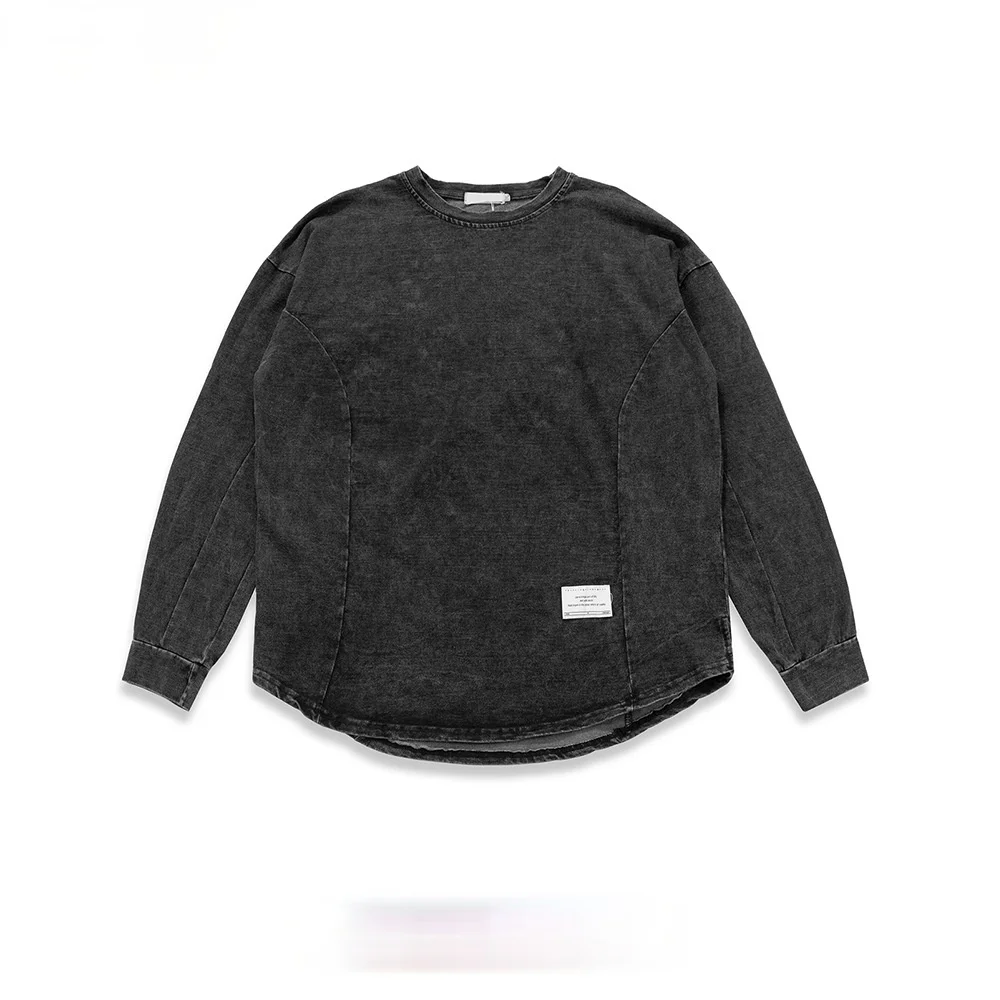 

Autumn Winter New Pure Color Make Old Arc Bottom Long Sleeves Men's Women's Same Round Collar Hoodie