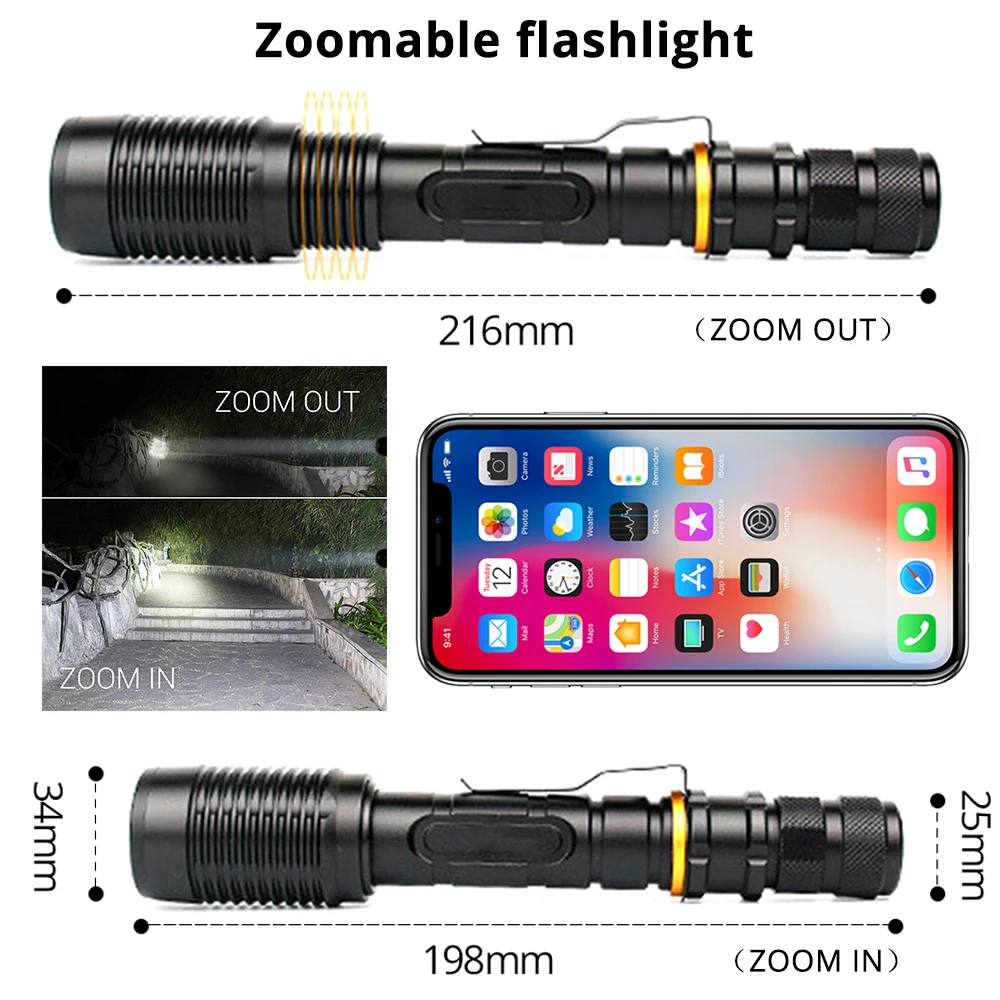 Супер яркий светодиодный фонарь T6/L2 водонепроницаемый масштабируемый для 2