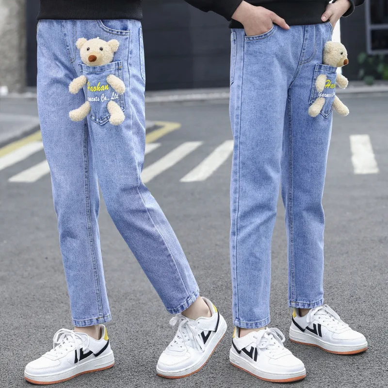 

Kids Girls Jeans Trousers Korean Children Clothing Spring Autumn Casual Pants