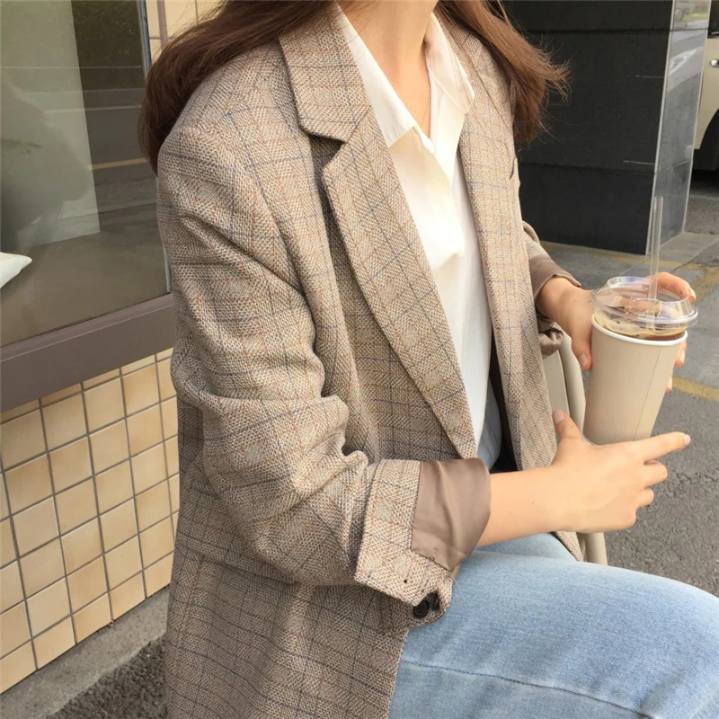 BGTEEVER винтажный клетчатый однобортный Женский блейзер с зубчатым воротником