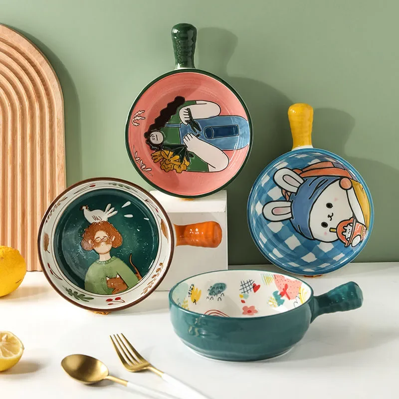 

Single Handle Ceramic Bowl Noodle Bowl Cartoon Fairy Tale Design Large Bowl Creative Restaurant Household Bowl Home Decoration