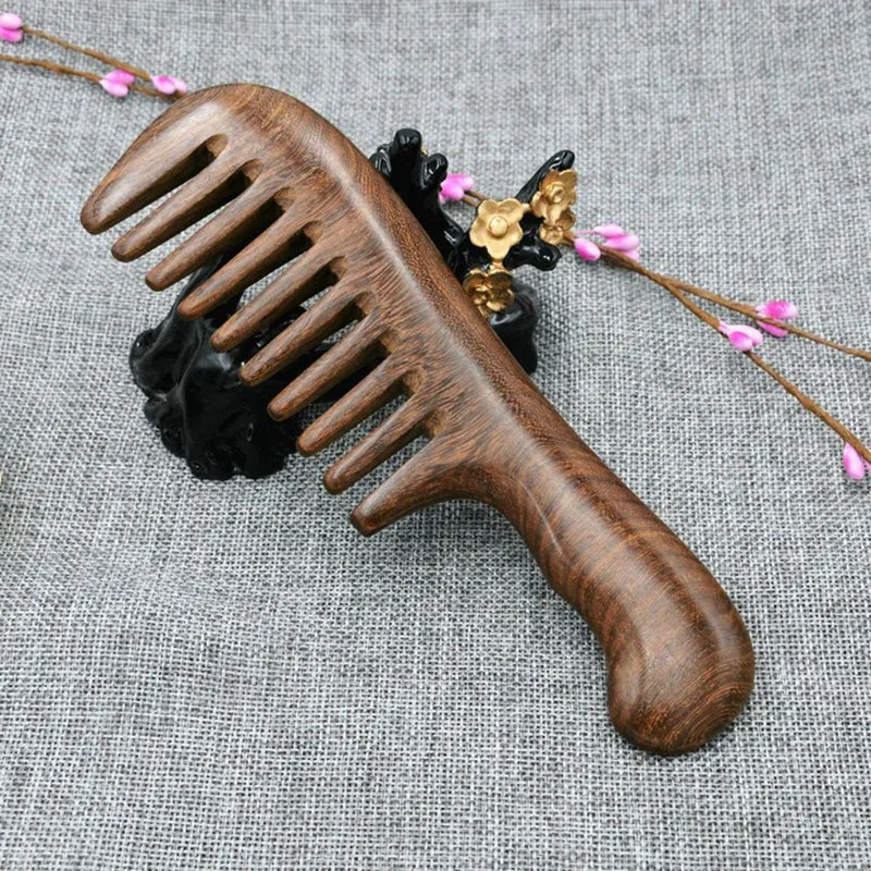 

Sandalwood Wide Tooth Comb Curly Hair Portable Coarse Tooth Wooden Comb Hair Massage Tool