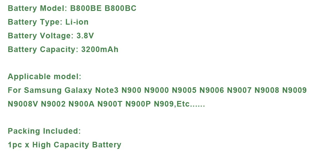 B800BE Battery For SAMSUNG Galaxy Note 3 N900 N9000 N9005 N9006 N9007 N9009 N9008 N9002 N900A N900T N900P N909 B800BC Battery