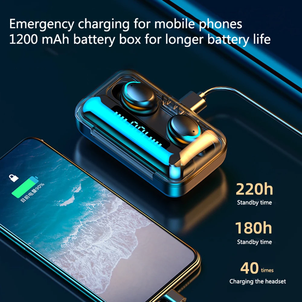 9D стерео Bluetooth наушники TWS 5,0 беспроводные наушники CVC8.0 Bluetooth IPX7 водонепроницаемый светодиодный дисплей с мАч чехол для xiaomi