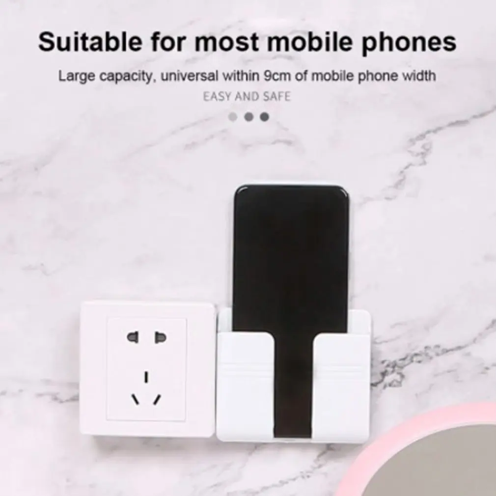 practical wall mount stand phone holder socket phone charging holder bracket shelf wall mounted organizer storage box free global shipping