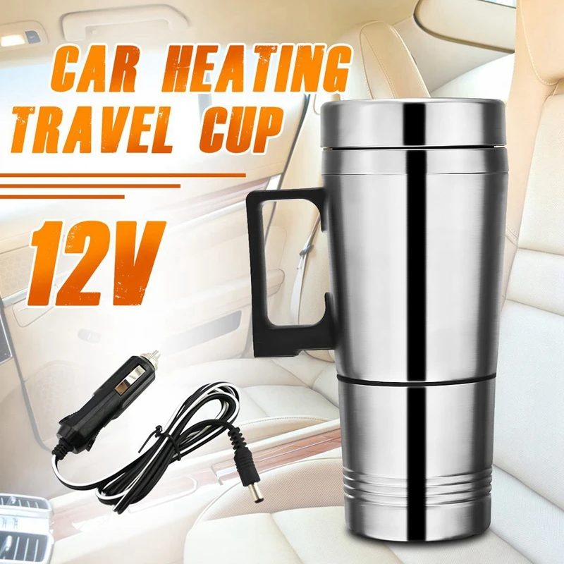 

12V Stainless Steel Car Heating Cup Milk Water Tea Coffee Bottle Warmer Heated Travel Mug Camping Vehicle Heating Cup