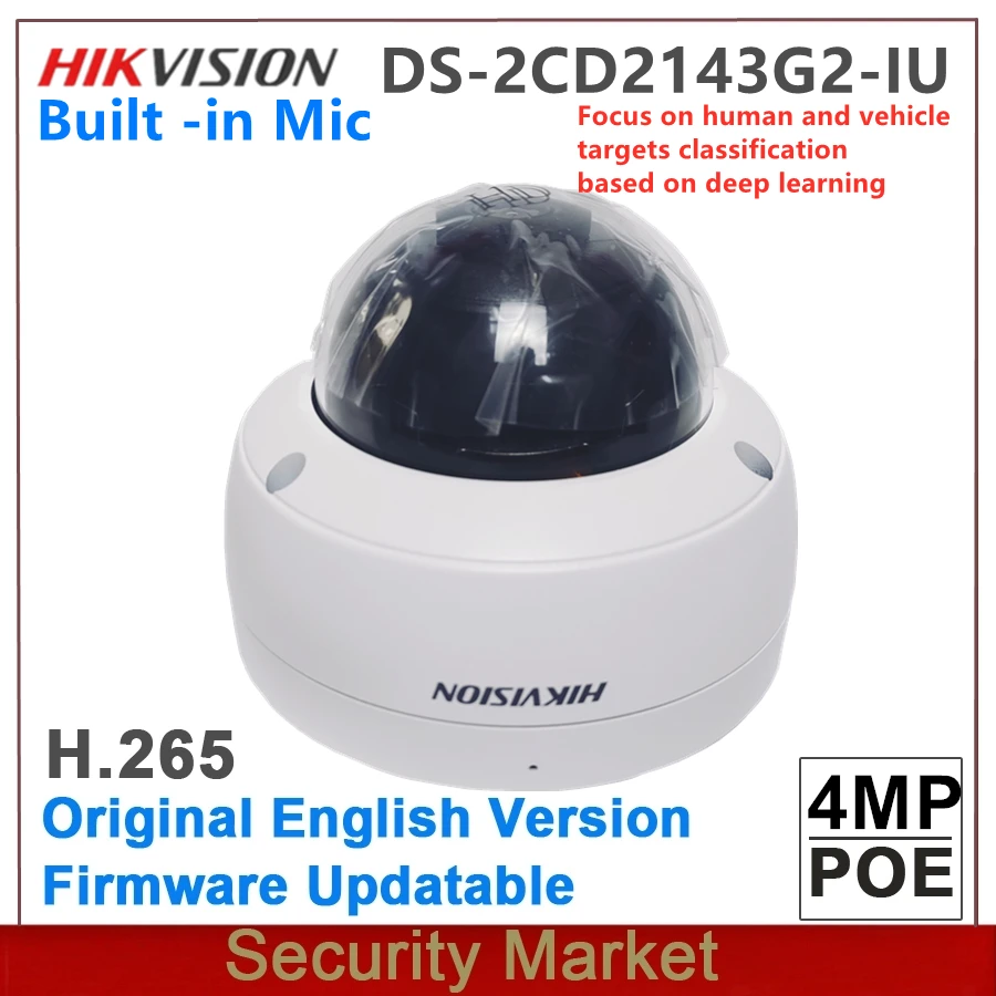 

Original Hikvision Surveillance DS-2CD2143G2-IU IP 4MP POE Vandal Built-in Mic Fixed Dome Network Camera