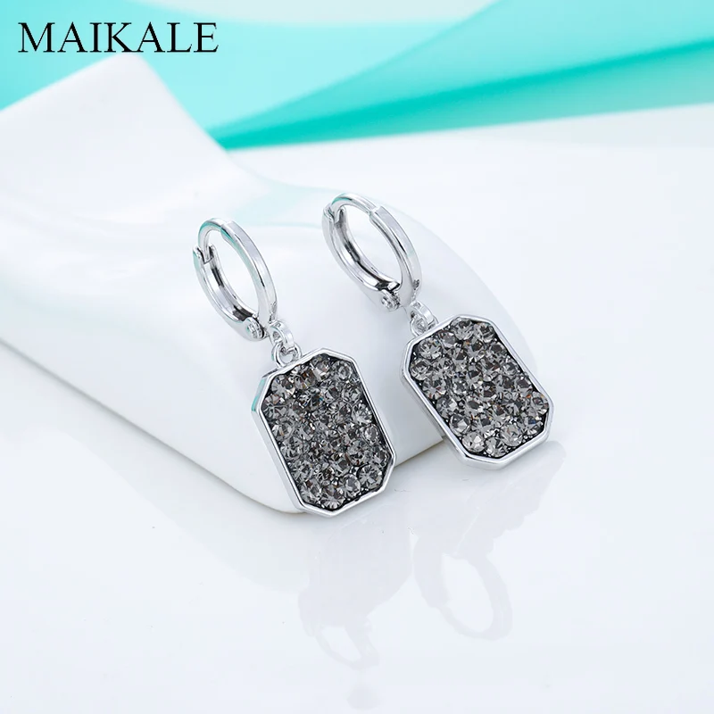 MAIKALE корейские модные квадратные золотые серебряные висячие серьги с камнями, фианит, голубой камень, CZ серьги для женщин, ювелирные изделия, подарки для девочек