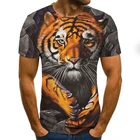 Повседневная футболка с коротким рукавом и 3d принтом тигра, повседневная мужская футболка с круглым вырезом, модная летняя футболка, топ размера плюс