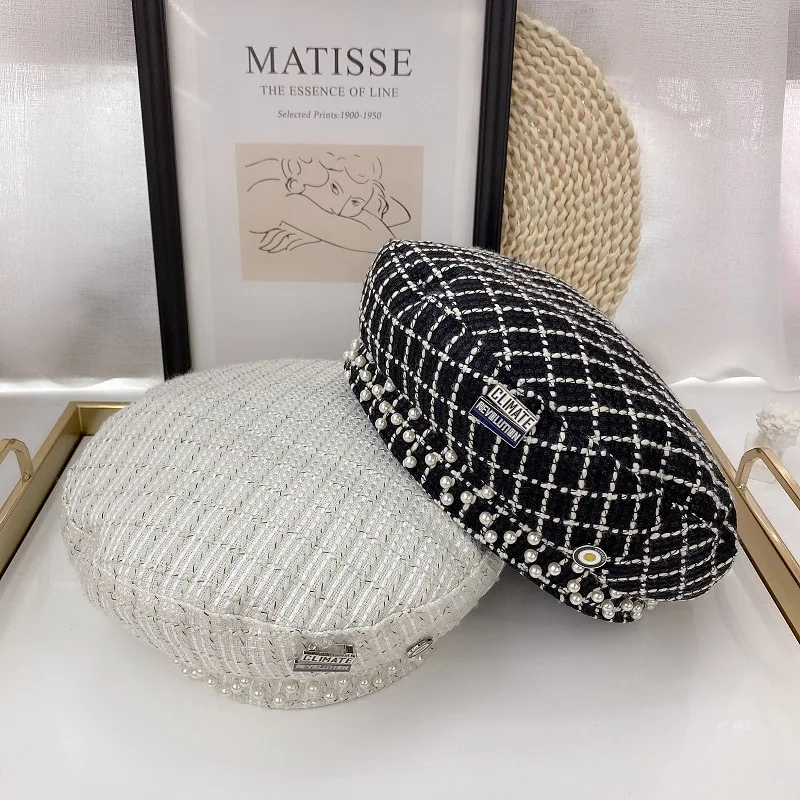 2020 Новый сетчатый жемчужный берет модный бренд Slyte значок с буквой C для женщин на