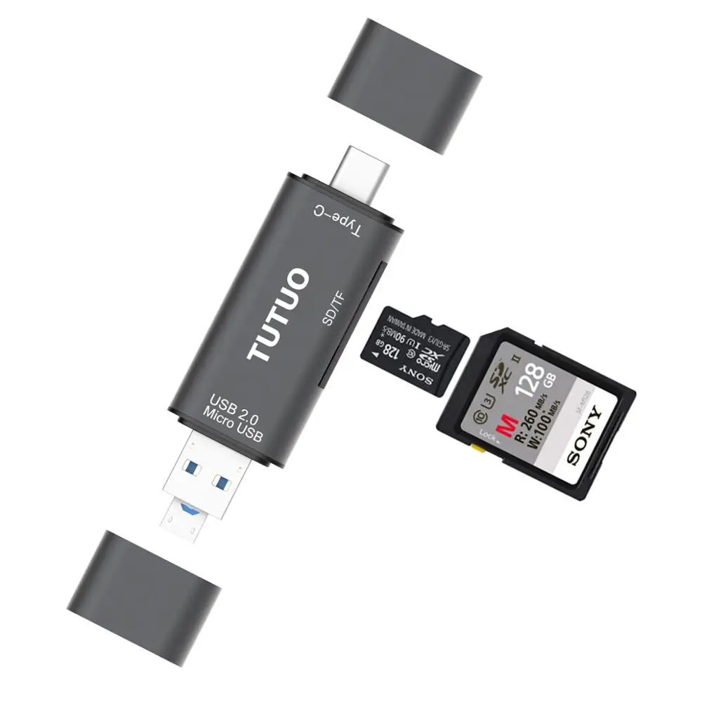 TUTUO SD/Micro SD (TF) USB кардридер 3 в 1 универсальный usb type C A 0 и Micro OTG адаптер для SDXC SDHC