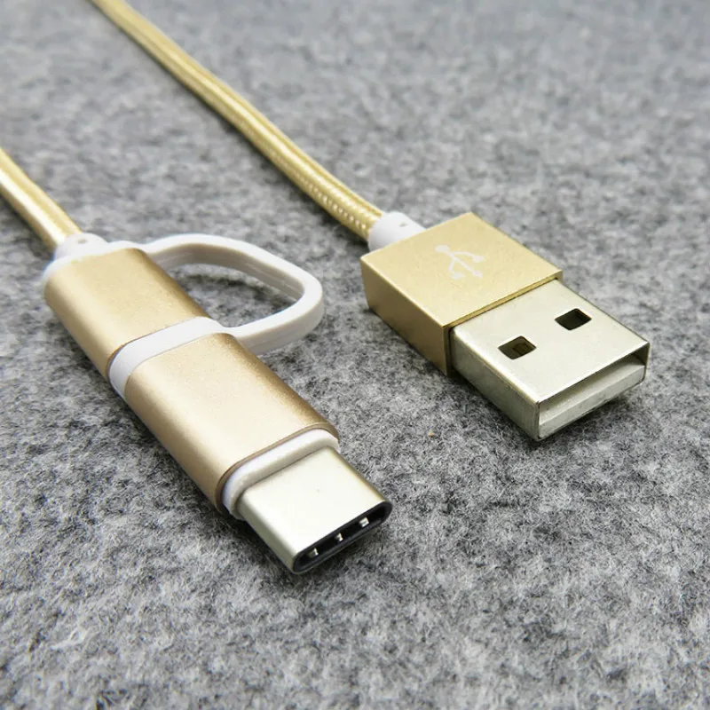 2 в 1 USB кабель type C Micro USB кабель для быстрой зарядки многофункциональный USB C нейлоновая оплетка для samsung 9 Android кабели для мобильных телефонов
