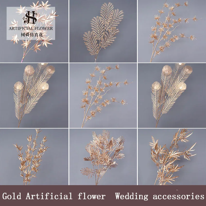 

Golden Series Artificial Flowers Wedding Hall Flower Arrangement Golden Maple Leaves Eucalyptus Leaves Wedding Decoration