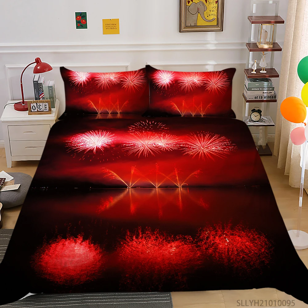 

Hot Sale 3D Bedding Set Fireworks Print Duvet Cover Set King Queen 2/3 Pcs Kids Child Teen Bed Gift Modern Home Bed Set