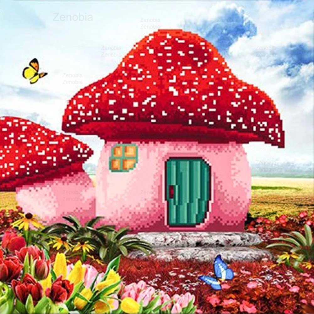 

Full Diamond Embroidery Mushroom Hut 5D Diamond Painting Cross Stitch 3D Diamond Mosaic Needlework Crafts Christmas Decor Gift