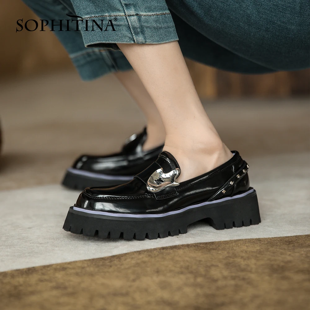 

SOPHITINA Pumps Shoes Women Heels Platform Office Lady Metal Decoration Casual Spring Autumn Round Toe Loafers 2021 FO619