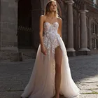 Свадебное платье Sevintage в стиле бохо с высоким Боковым Разрезом, Кружевная аппликация, ТРАПЕЦИЕВИДНОЕ платье для невесты без рукавов