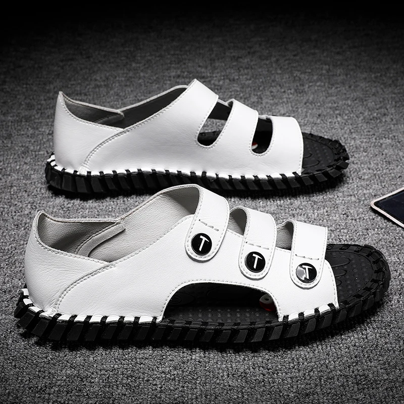 

Шлепанцы мужские в римском стиле, резиновая подошва, пляжные сандалии, летние спортивные кожаные тапки