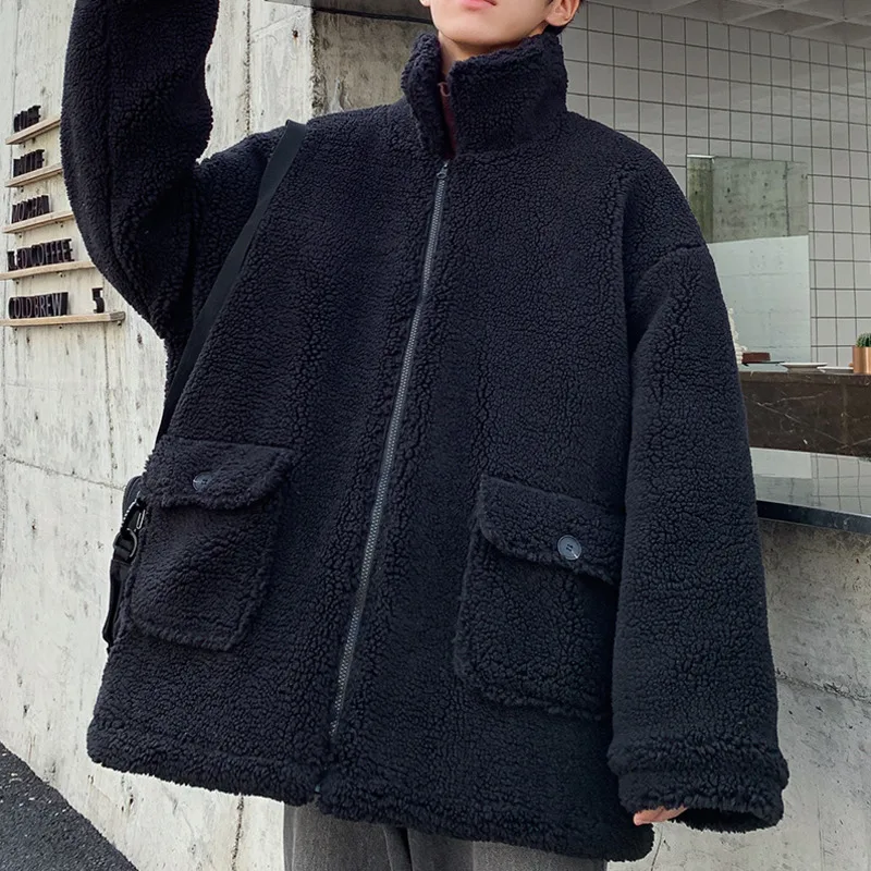 Winter Lamb Fur Jacket Men's Warm Thick Parka Men Fashion Solid Color Casual Coat Man Loose Cotton Jacket Male Clothes Overcoat