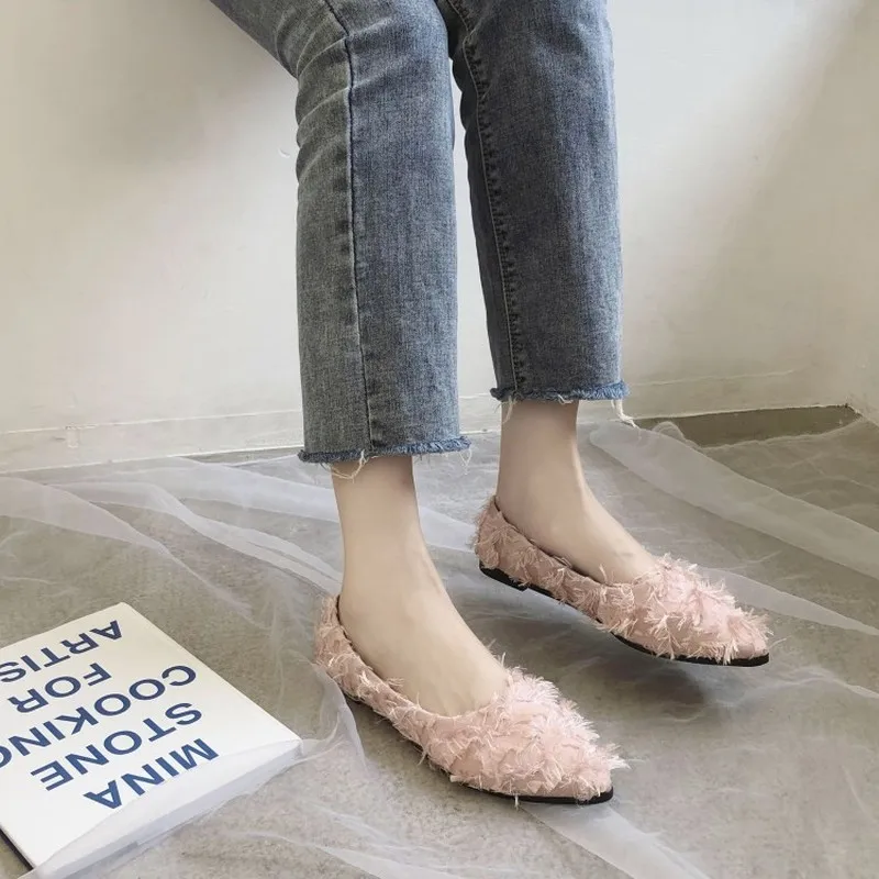 Women Flats Shallow Shoes Fashion Sweet Casual Comfortable Solid color tassel Furry Woman Boat footwear mocasines mujer J14-64 | Обувь