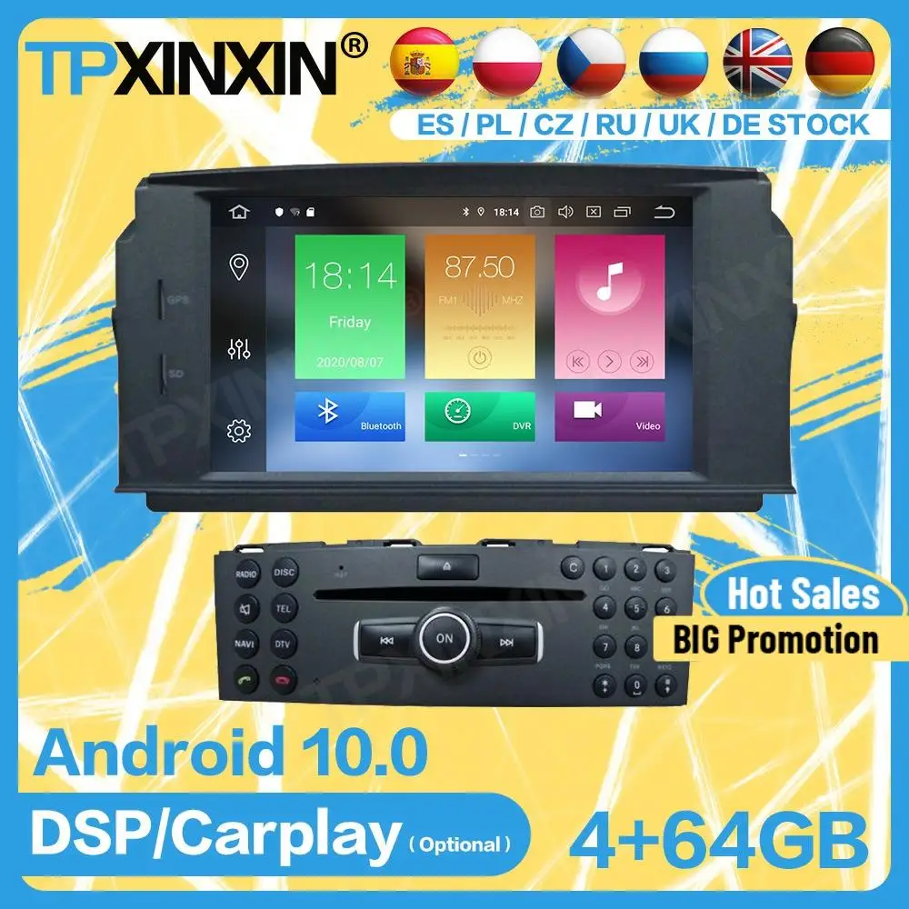 

Carplay Car Radio 2 Din Receiver Recorder Android For MERCEDES BENZ C Class C180 C200 C230 GPS Player Navigation Audio Head Unit