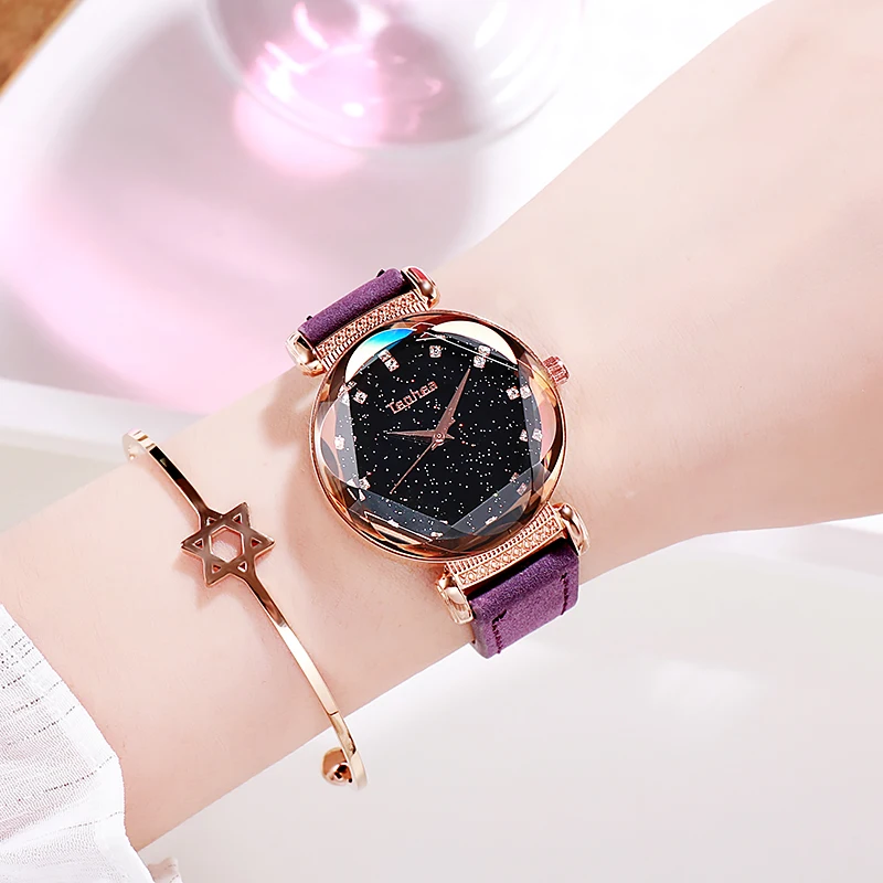 Женские часы 2019 модный красный кожаный ремешок кварцевые наручные женские