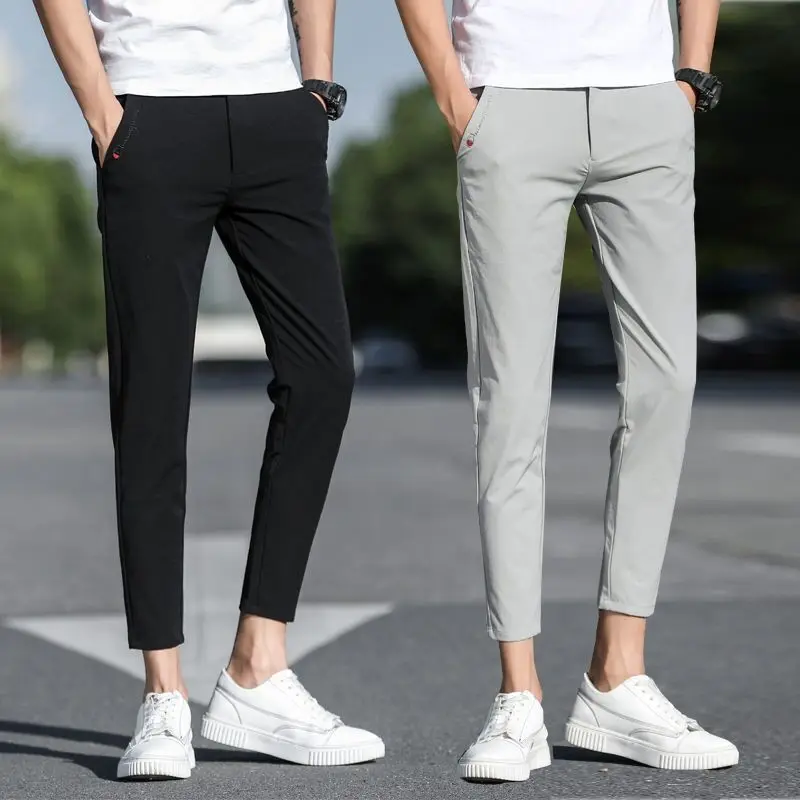 

Summer Ice Silk Men's Thin Section Korean Version Trend 9-point Casual Slim Feet All-match Pants Clothing Cargo Jogger Black