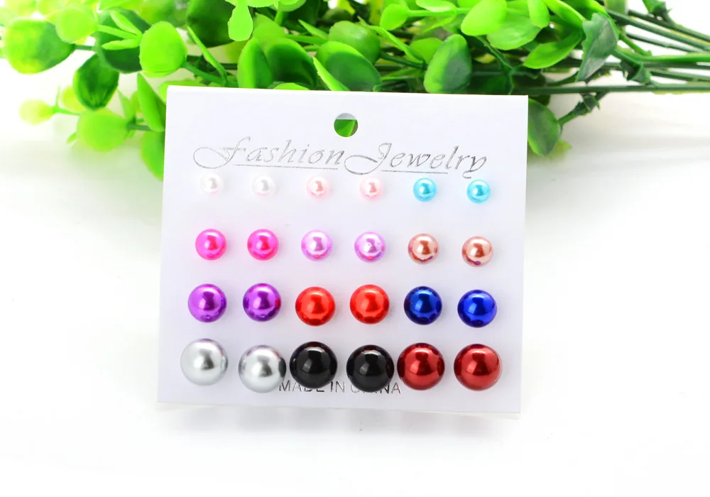Набор серег гвоздиков для женщин круглая разноцветная бижутерия в Корейском