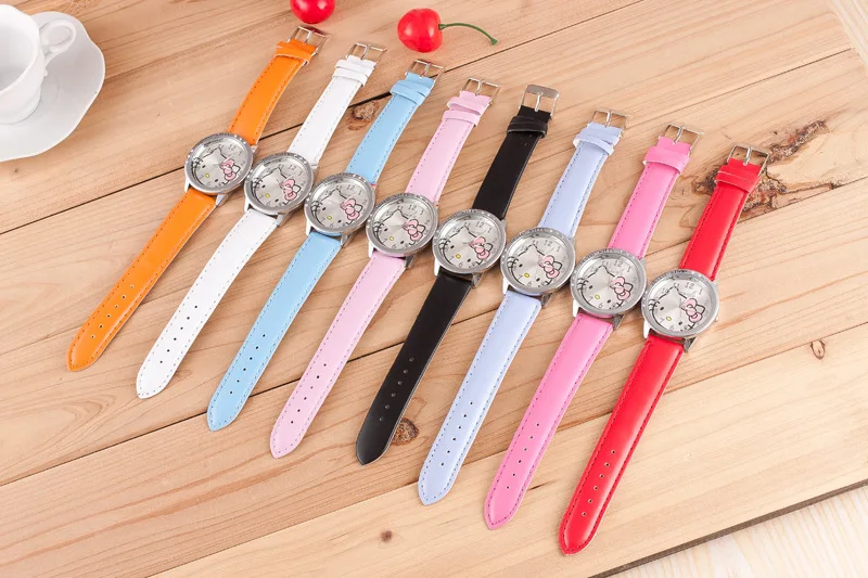 

Kids Watch Kitty Cute Cartoon Pattern Watches Children Kids Girls Quartz Analog Wrist Watch Gifts Clock Leather Watches Relogios