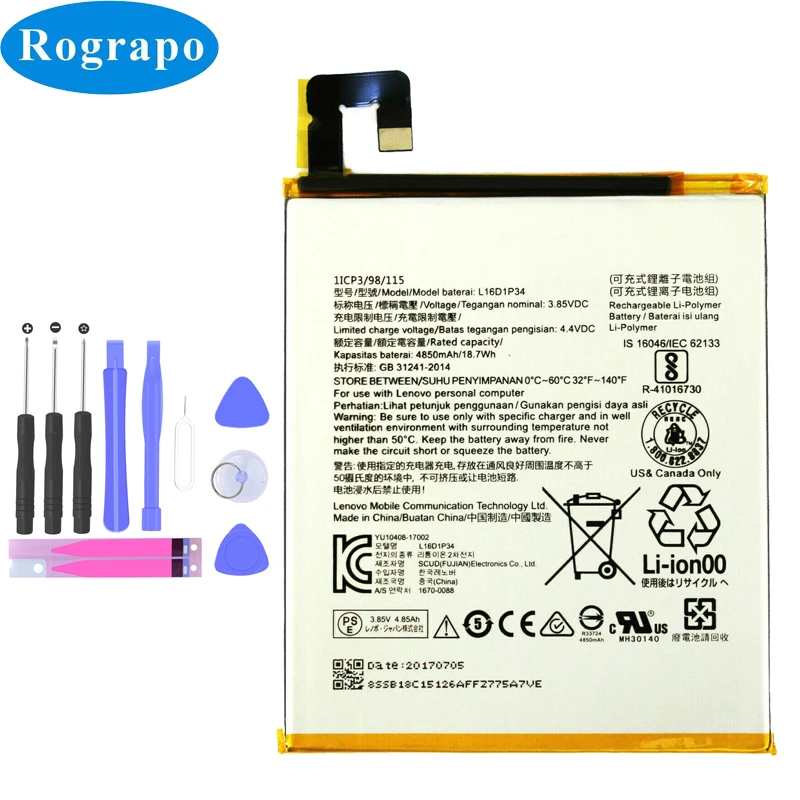 

Новый 4850mAh L16D1P34 Сменный аккумулятор для LENOVO TAB4 ТБ-8504N TAB4 8 plus сотовый телефон + Инструменты