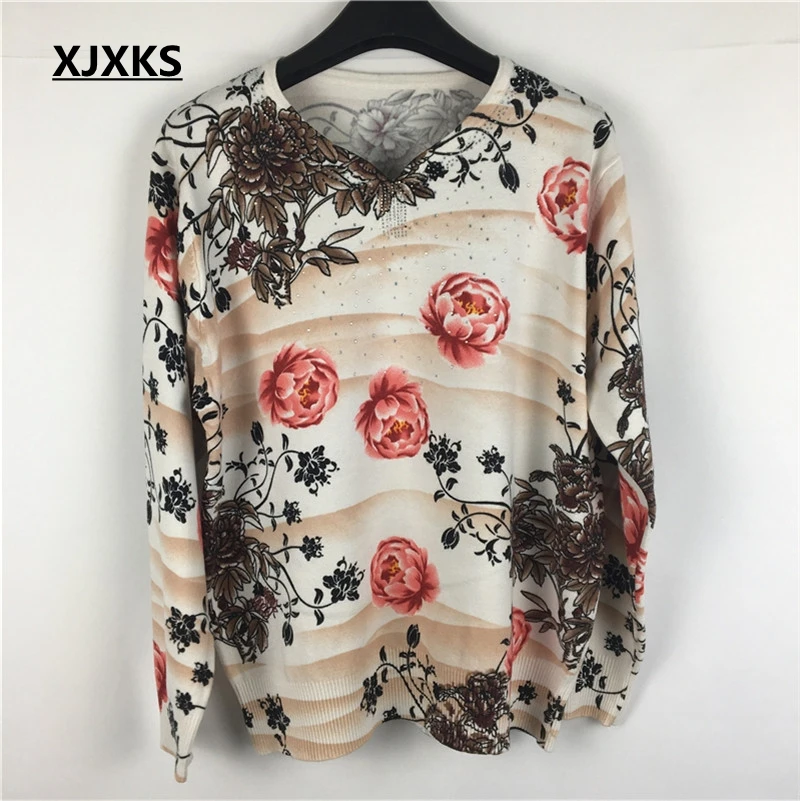 Свитер женский трикотажный в стиле ретро с V-образным вырезом и длинными рукавами