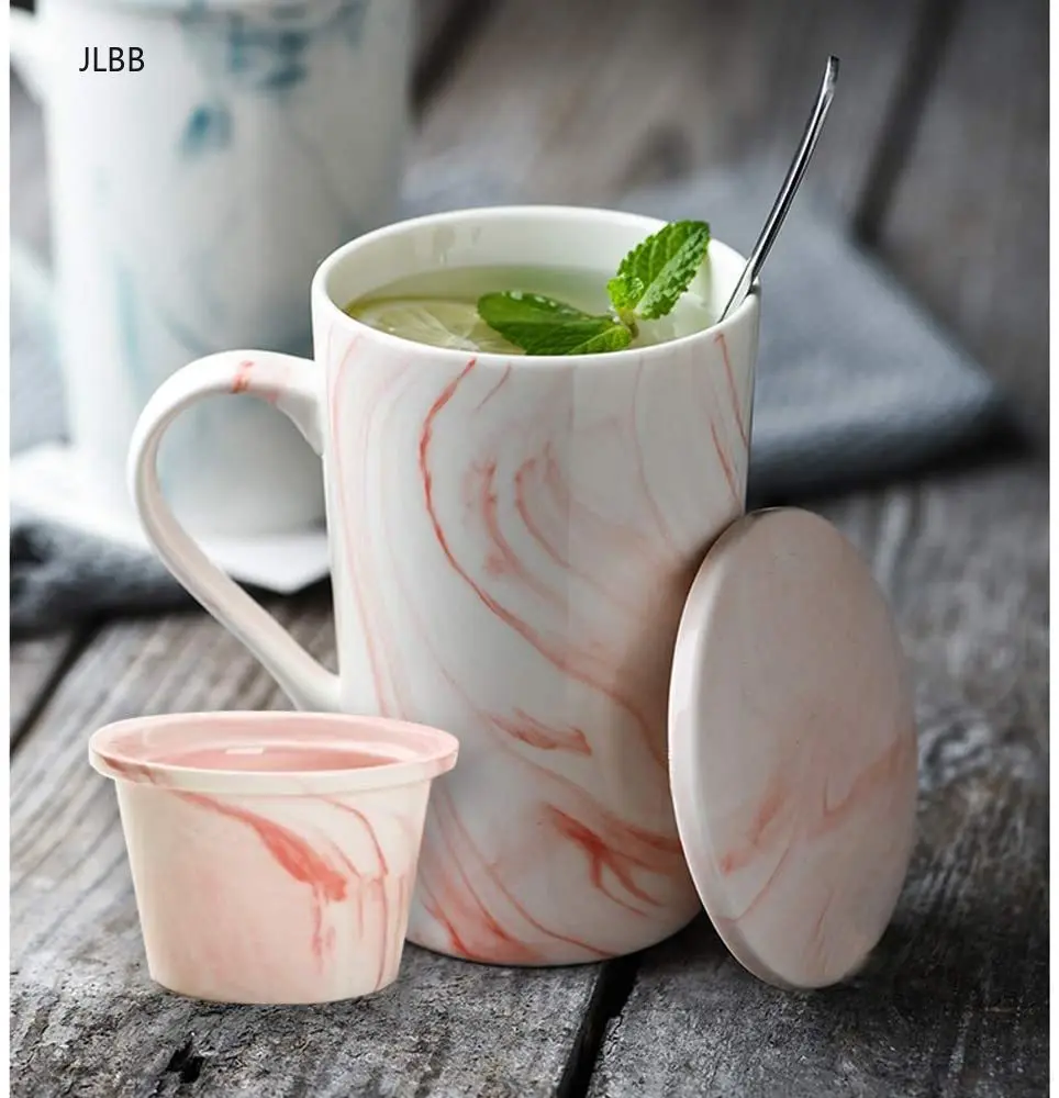 Мраморная керамическая чайная чашка с инфузером и крышкой кофейная кружка Серая