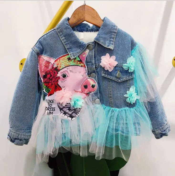 2019 г. зимнее милое флисовое джинсовое пальто из сетчатой ткани с героями