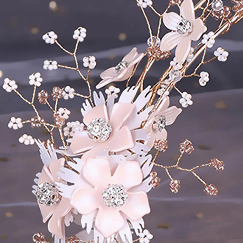 

2019 New Bridal Wedding Headwear Set Exquisite Bright Crystal Beads Hairband Long Tassels Flower Earrings Women Tiaras MAEA99