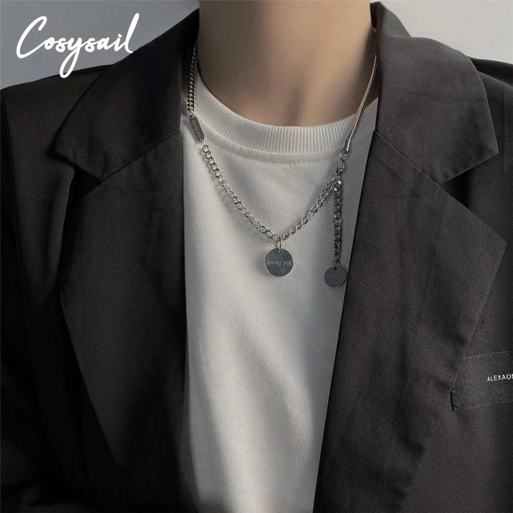 

Cosysail loving you Letter Sequin Pendant Necklace Stainless steel Jewelry for Women Girl Silver Color Trendy Kpop Accessory Gif