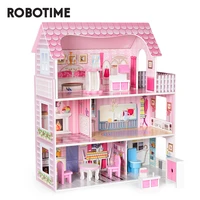robotime big wooden dollhouse with furniture pretend play doll house toys for kids gift for 2 3 4 5 6 years old girls