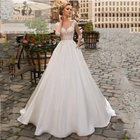 sodigne 2022 july wedding dress long sleeve boho bride dresses for women a line ivory lace appliques satin wedding gown