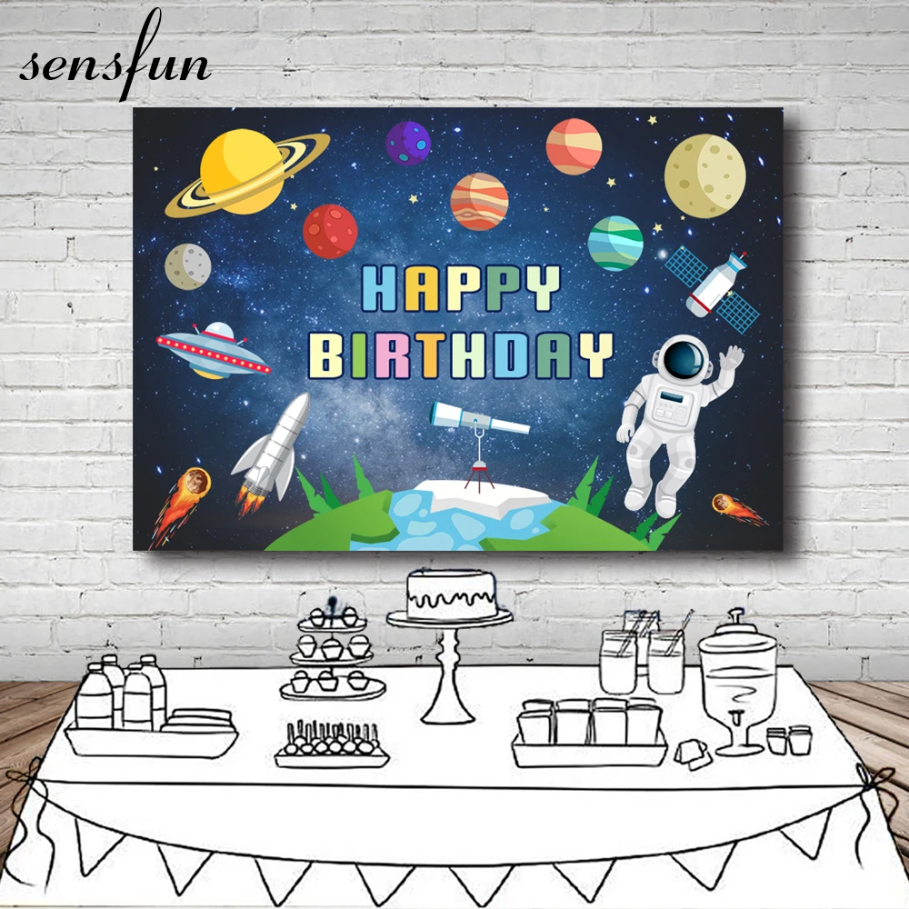 

Sensfun Вселенная Приключения день рождения фон космический корабль астронавт Мальчик День Рождения фотография фон Космос планет баннер