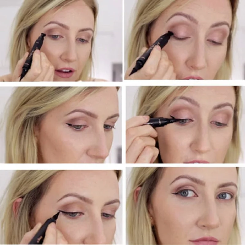 

Waterproof Double Head Wing Shape Liquid Eyeliner Stamp Eye Liner Pen Eyeliners with Cat Eye Marker Arrows Stencil Liners Pencil