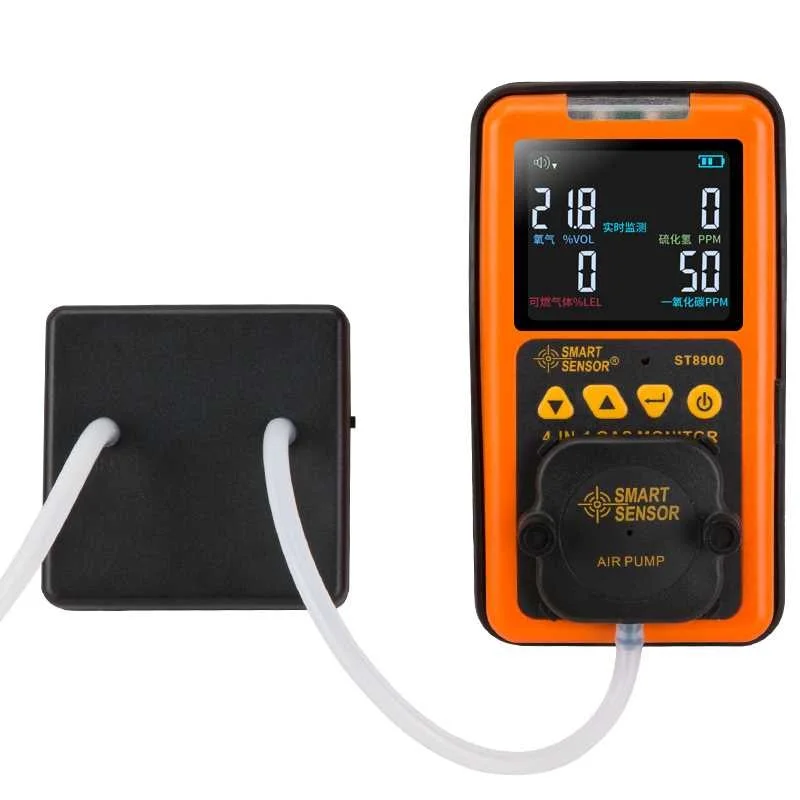 ST8900 and Pump Цифровой многофункциональный детектор газа 4 в 1 O2 H2S CO LEL анализатор газа кислородный сероводород окись углерода горючий газоанализатор - Цвет: ST8900 and Pump