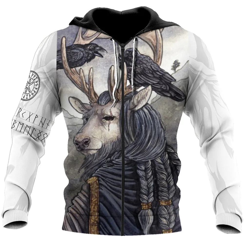 

Толстовка с капюшоном для молодых мужчин, комиксы с принтом оленя, дизайнерский топ на молнии с длинным рукавом, в западном стиле, для отдыха...