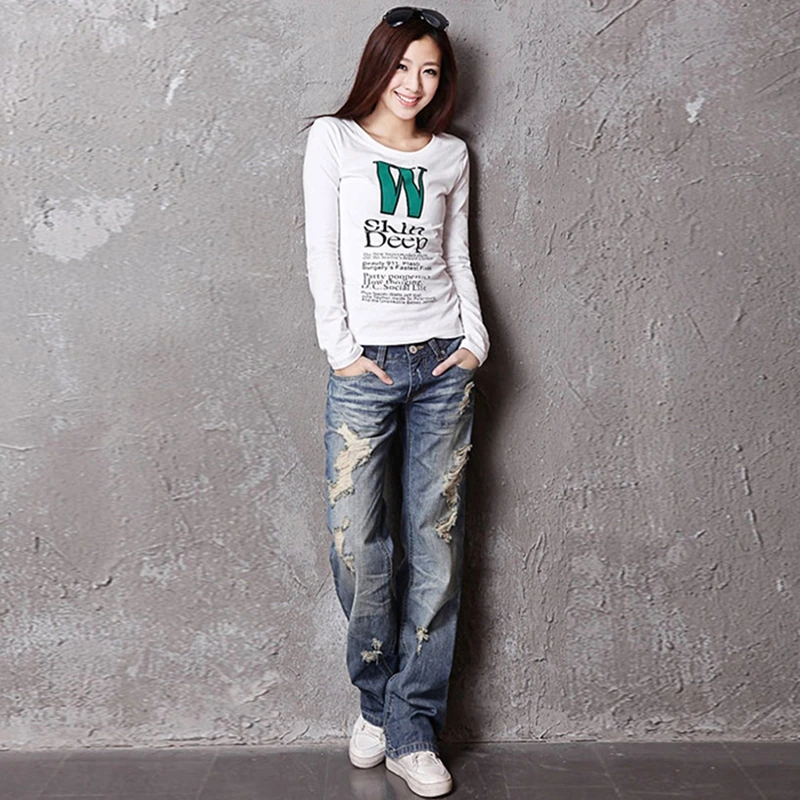 2021 новые модные женские джинсы с разорванными дурами и потертой джинсовой ткани