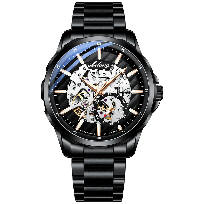 

Unique little pointer Luxury Brand Man Mechanical Black Stainless Steel Watch Casual Sport Men Automatic Watches