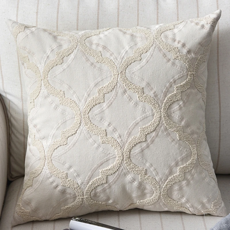 

Nordic Cotton Linen Throw Pillow Case Embroidery Vintage Geometric Plaid Flower Pattern Decorative Square Cushion Cover