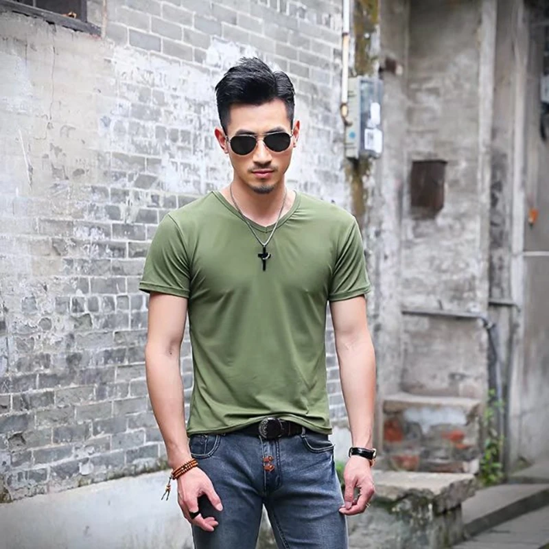 V neck Green M& DE футболка для мужчин, футболки с коротким рукавом и v-образным вырезом, черные и белые футболки, летние спортивные футболки для бега, мужские повседневные футболки, camiseta mascu - Цвет: V neck Green